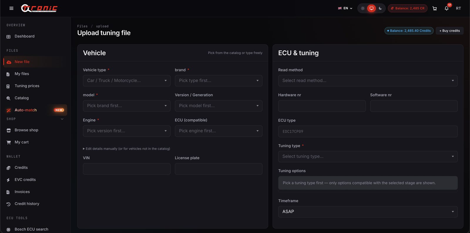 QTronic customer portal: uploading a tuning file
